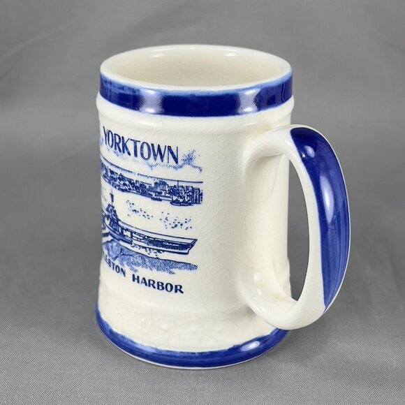 Vtg USS Yorktown CV 10 Coffee White Ceramic Mug Cup Charleston SC Souvenir Naval - Picture 2 of 12
